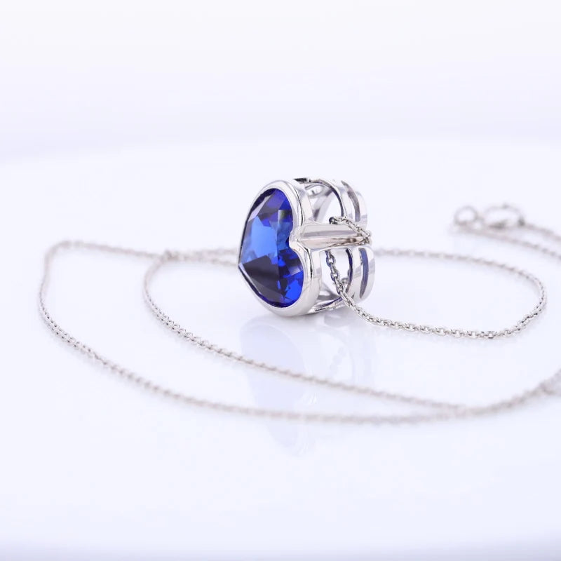 Lab-Grown Sapphire Heart Pendant Necklace – 12x12mm Bezel Setting, S925 Sterling Silver & Solid Gold (10K/14K)