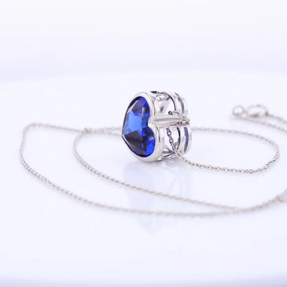 Lab-Grown Sapphire Heart Pendant Necklace – 12x12mm Bezel Setting, S925 Sterling Silver & Solid Gold (10K/14K)