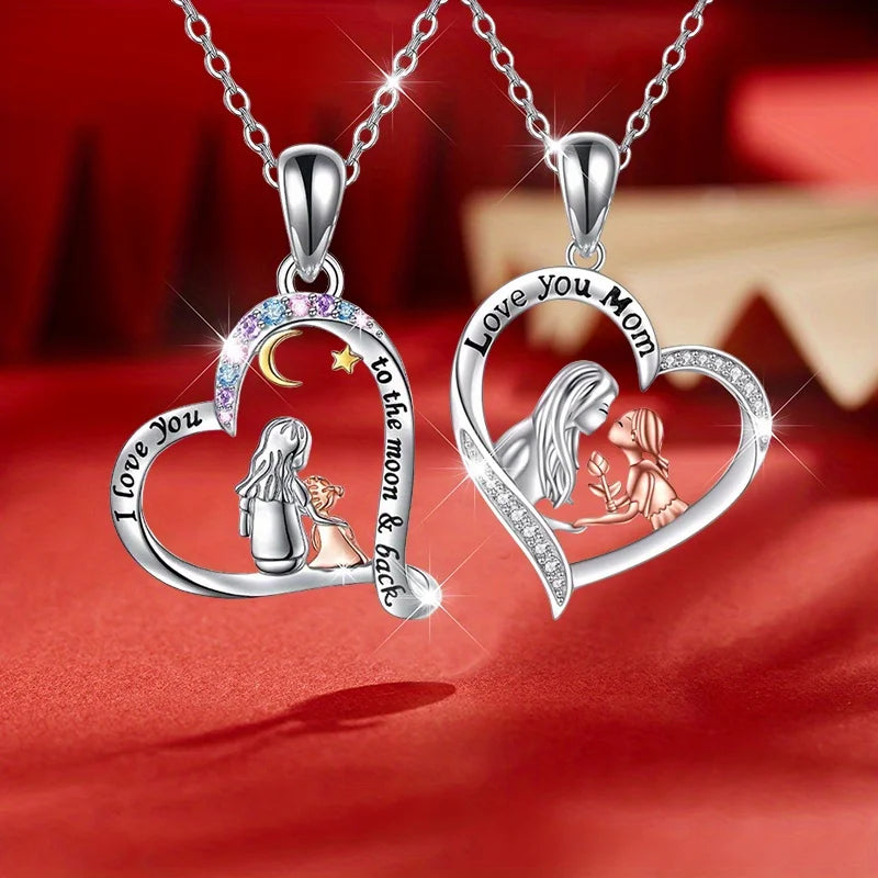 Mother Daughter Necklace Set – Cushion Cut CZ Pendant, Silver Link Chain, 19.66" (Set of 2)