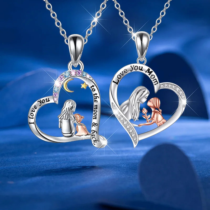 Mother Daughter Necklace Set – Cushion Cut CZ Pendant, Silver Link Chain, 19.66" (Set of 2)