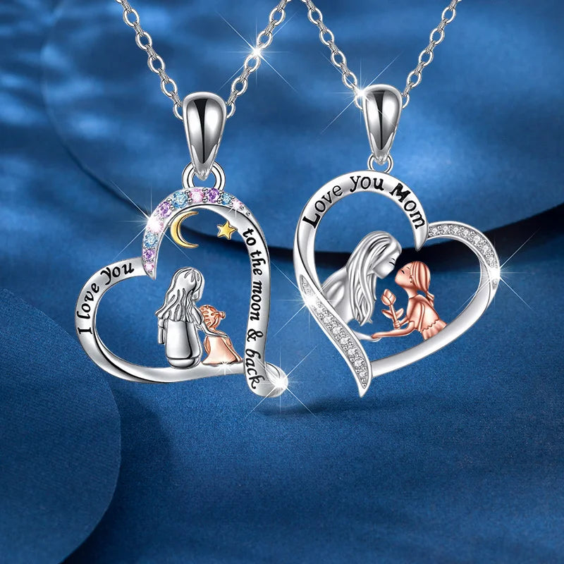Mother Daughter Necklace Set – Cushion Cut CZ Pendant, Silver Link Chain, 19.66" (Set of 2)