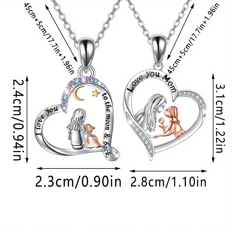 Mother Daughter Necklace Set – Cushion Cut CZ Pendant, Silver Link Chain, 19.66" (Set of 2)