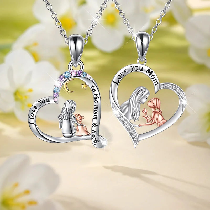 Mother Daughter Necklace Set – Cushion Cut CZ Pendant, Silver Link Chain, 19.66" (Set of 2)