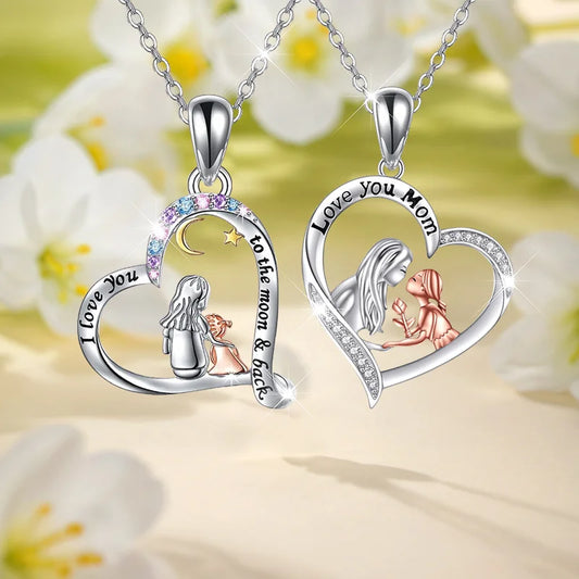 Mother Daughter Necklace Set – Cushion Cut CZ Pendant, Silver Link Chain, 19.66" (Set of 2)