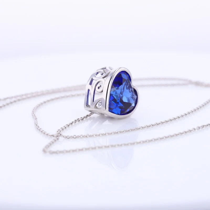 Lab-Grown Sapphire Heart Pendant Necklace – 12x12mm Bezel Setting, S925 Sterling Silver & Solid Gold (10K/14K)