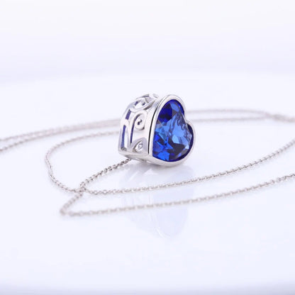 Lab-Grown Sapphire Heart Pendant Necklace – 12x12mm Bezel Setting, S925 Sterling Silver & Solid Gold (10K/14K)