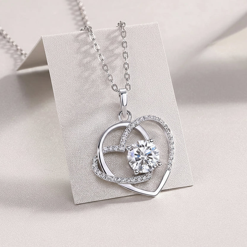 Heart Birthstone Necklace - 925 Sterling Silver Gold Plated Pendant