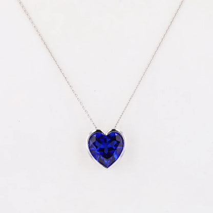 Lab-Grown Sapphire Heart Pendant Necklace – 12x12mm Bezel Setting, S925 Sterling Silver & Solid Gold (10K/14K)