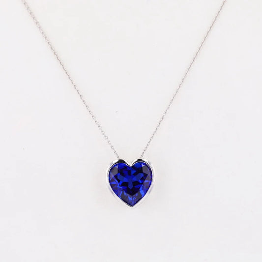 Lab-Grown Sapphire Heart Pendant Necklace – 12x12mm Bezel Setting, S925 Sterling Silver & Solid Gold (10K/14K)