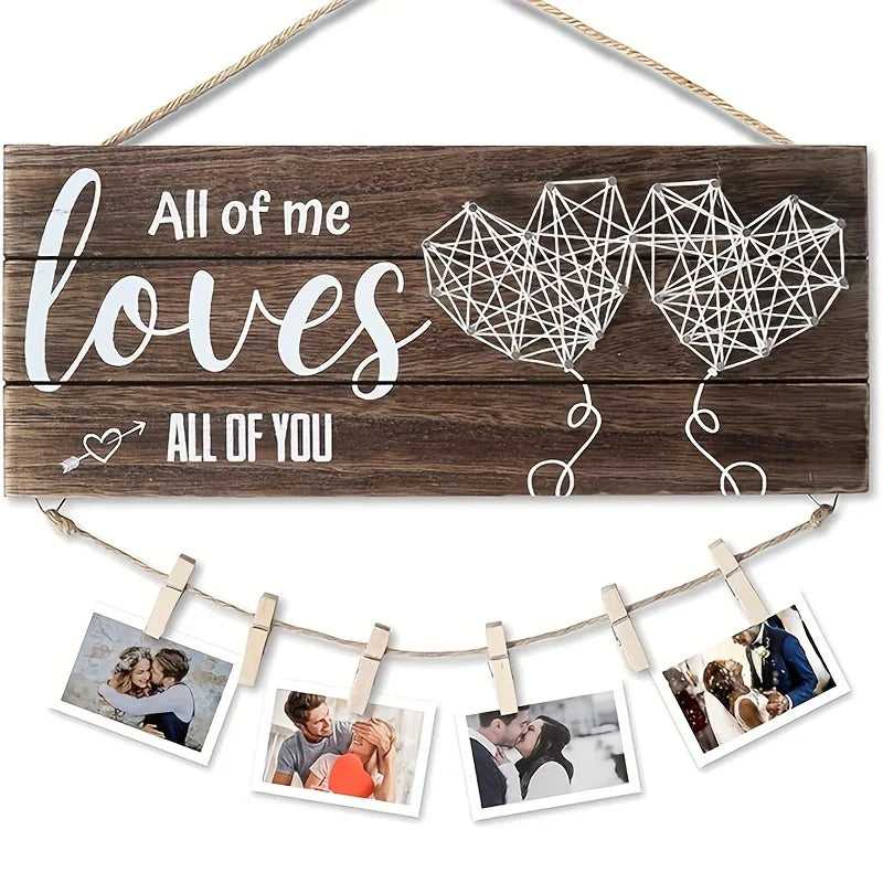 Wooden Hanging Photo Display - Anniversary & Valentine's Day Gift for Couples