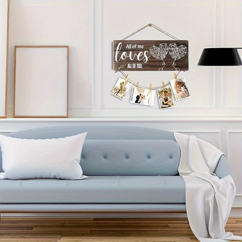 Wooden Hanging Photo Display - Anniversary & Valentine's Day Gift for Couples